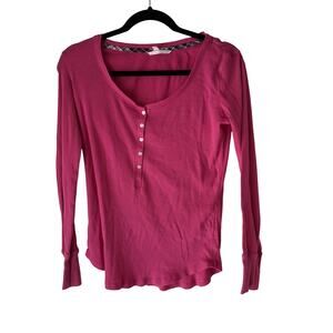 Victorias Secret Henley Shirt Y2k Fitted Medium Pink Long Sleeve Thermal Top